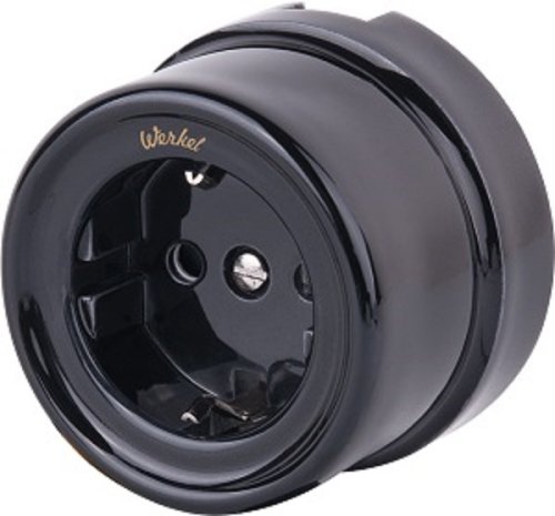 Розетка-ретро с заземлением керамика Werkel Retro 1-м. шторки черный фото Розетка-ретро с заземлением керамика Werkel Retro 1-м. шторки черный картинка